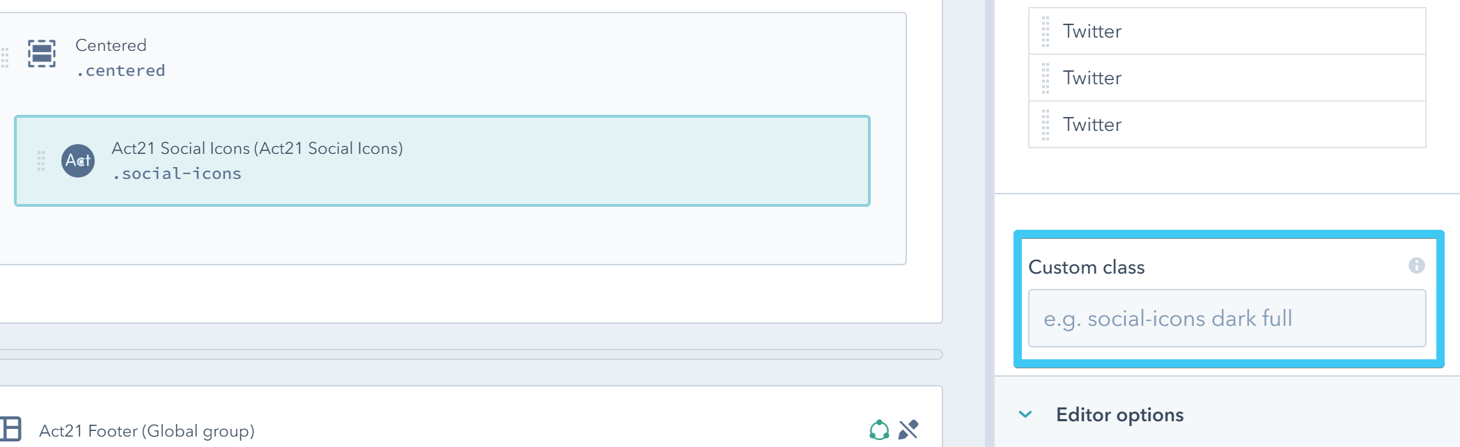 Act21 Social Icons - Custom Class field