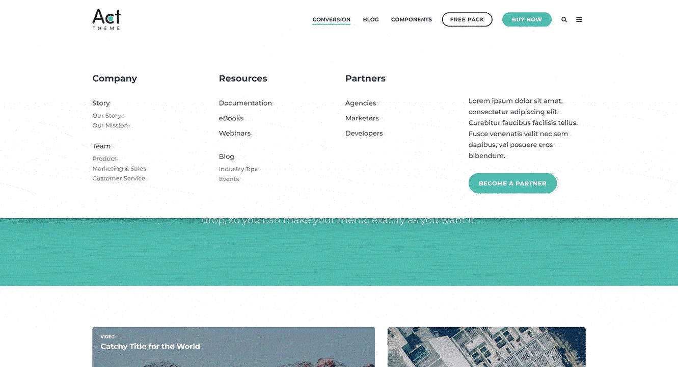 Act2 Header with Mega Menu Sample