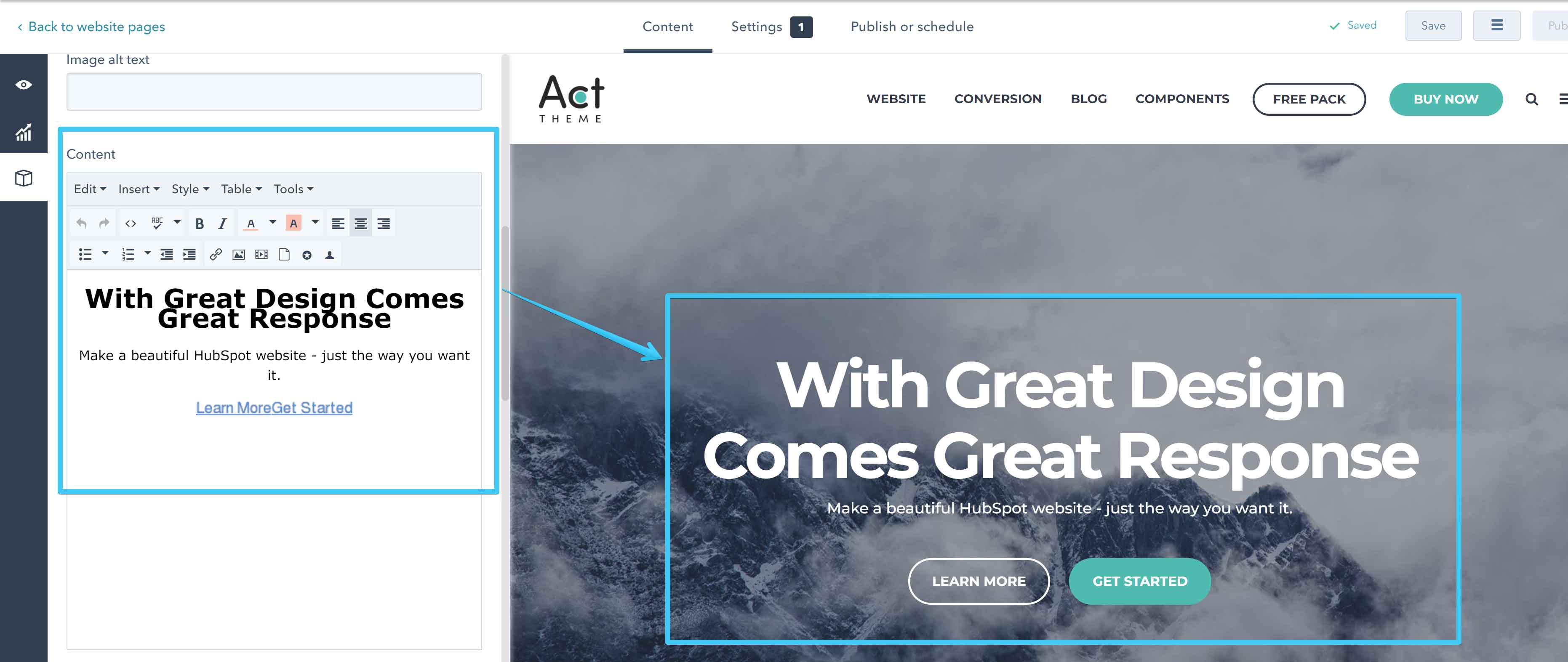 Act2 Page Editor Hero Banner Content