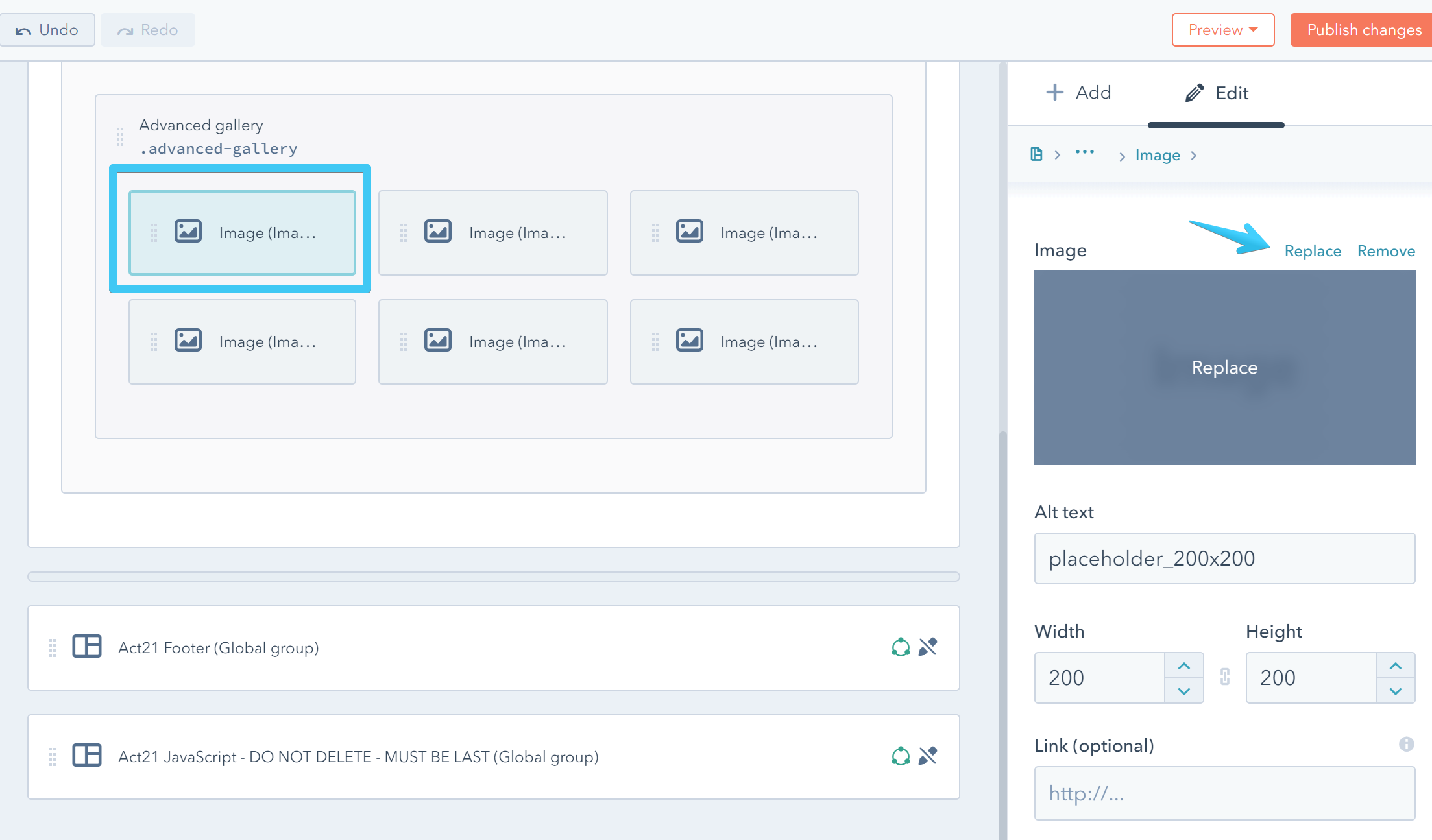 Act2 Template Builder Advanced Gallery Image Module Replace Image