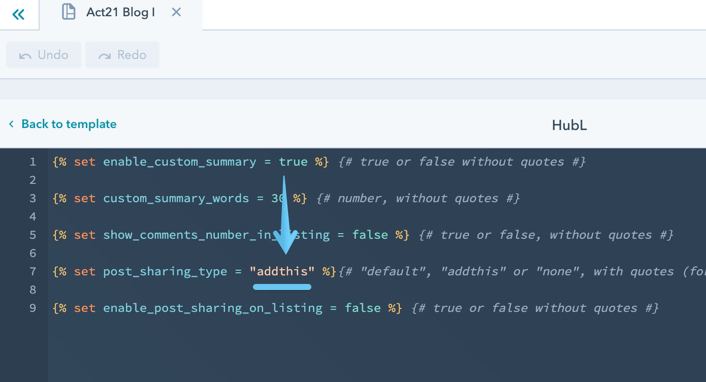 Act2 Template Builder Blog I Options Post Sharing Type