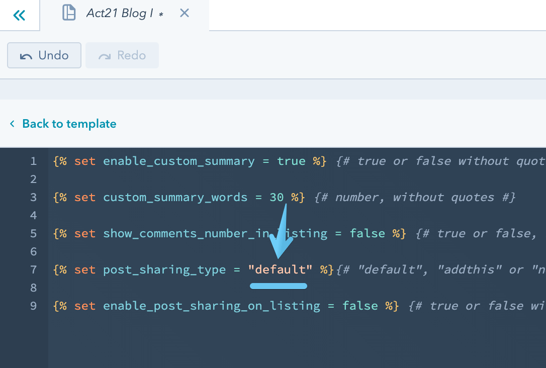 Act2 Template Builder Blog I Options Post Sharing Type Default