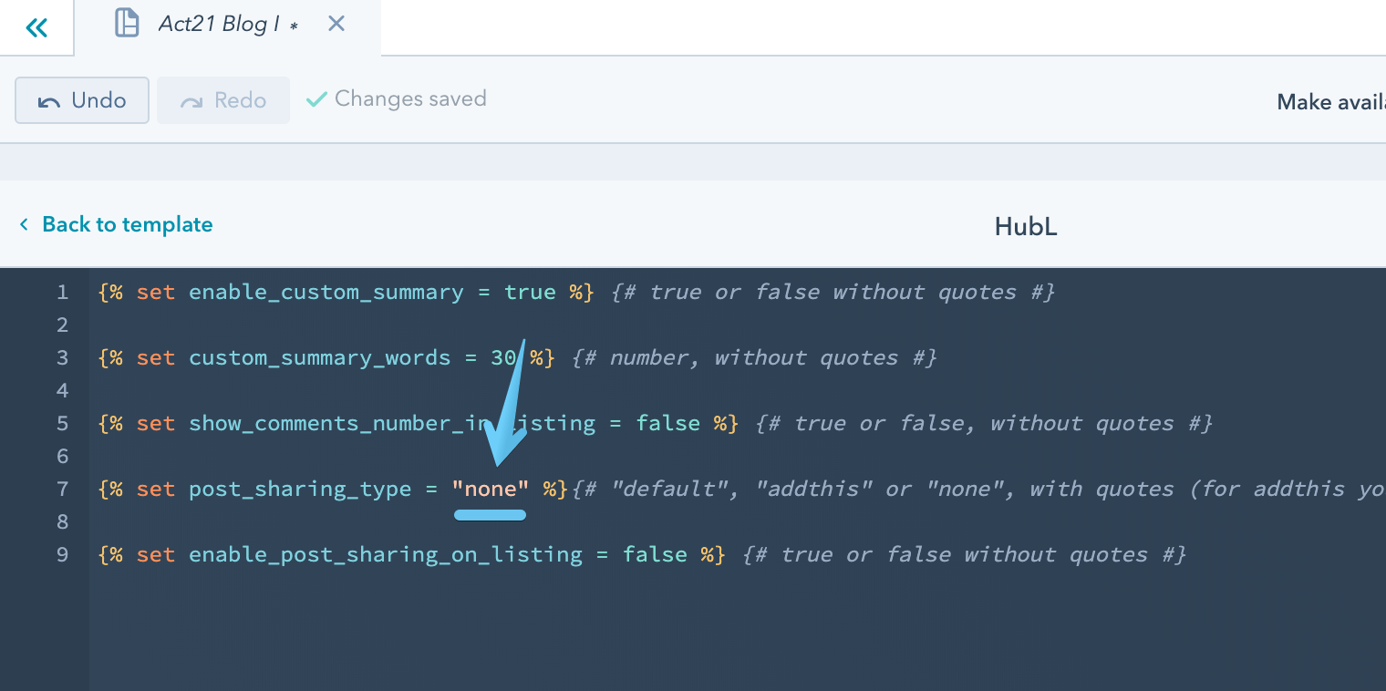Act2 Template Builder Blog I Options Post Sharing Type None