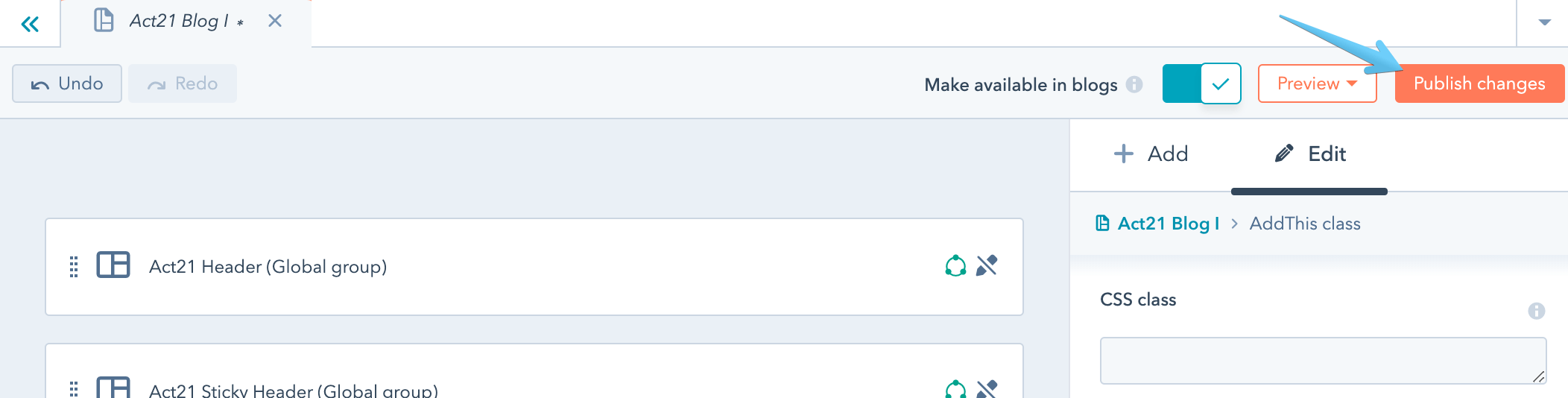 Act2 Template Builder Blog I Publish Button