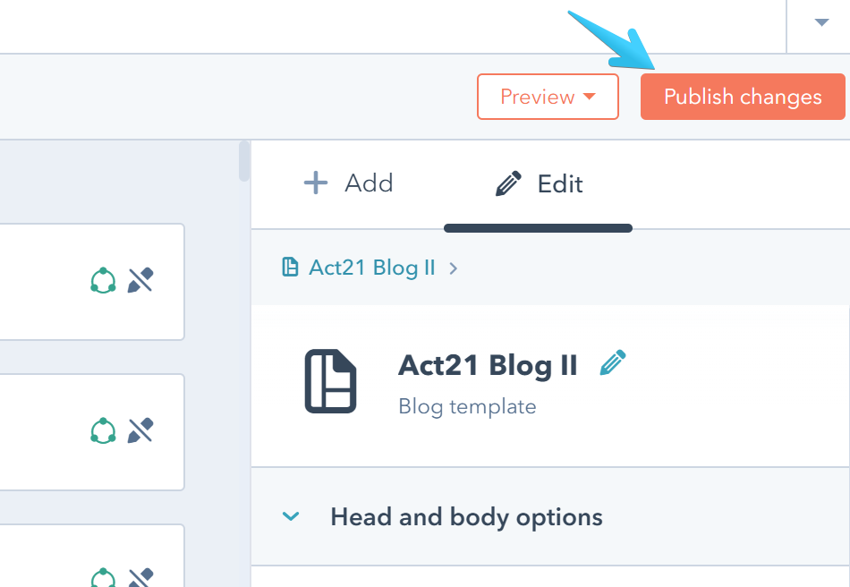 Act2 Template Builder Blog II Publish Button