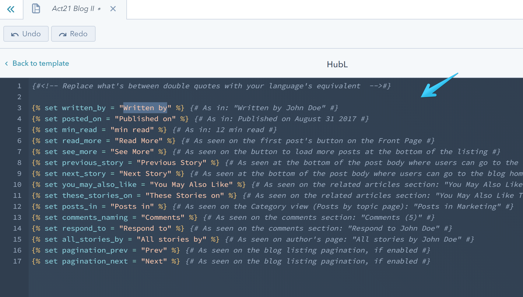 Act2 Template Builder Blog II Translation Code
