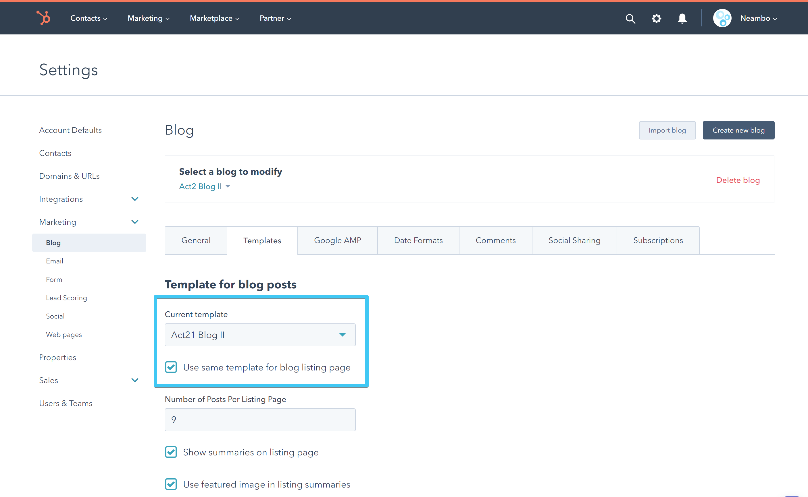 Act2 Content Settings Blog II Choose Template