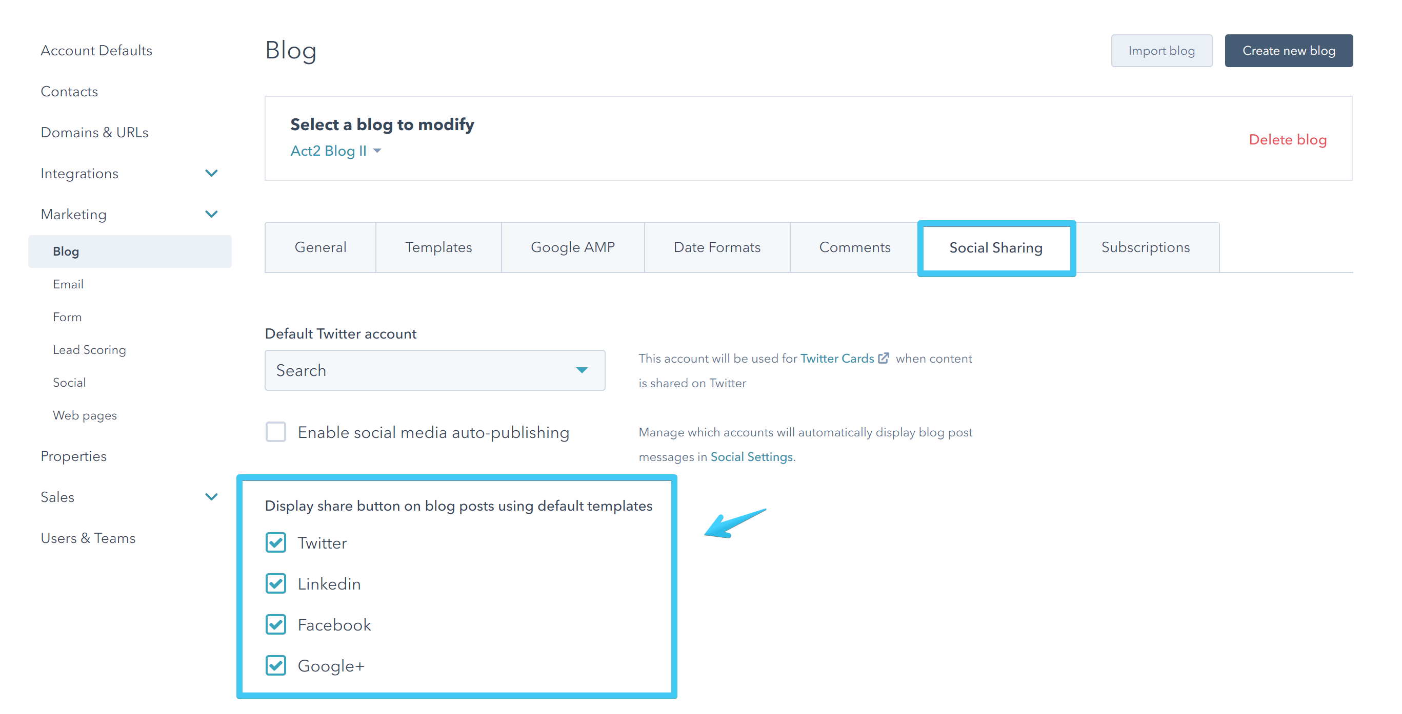 Act2 Content Settings Blog Social Sharing Icons