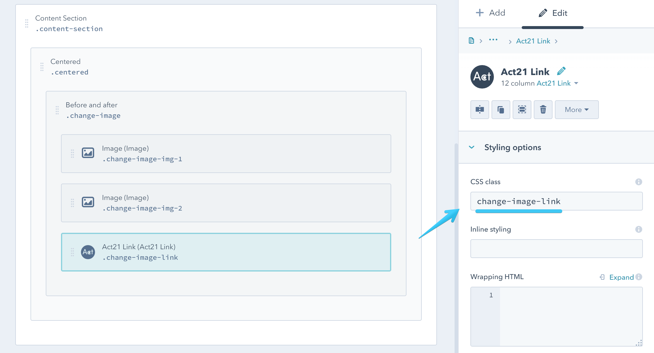 Act2 Template Builder Change Image CSS Class