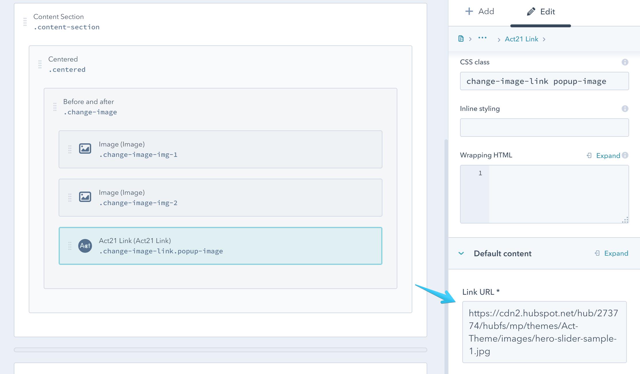 Act2 Template Builder Change Image Link Edit Options