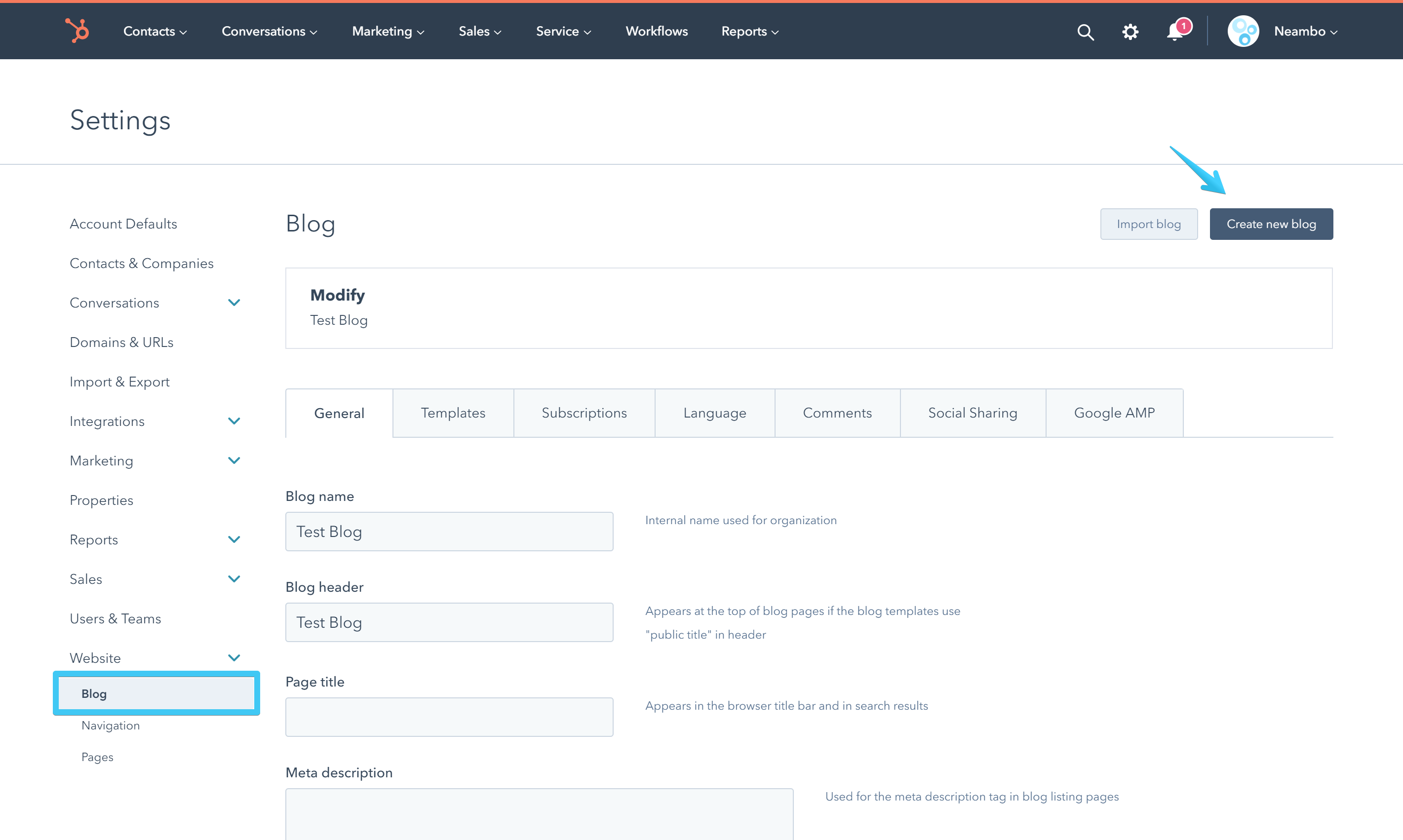 Create a new blog in HubSpot