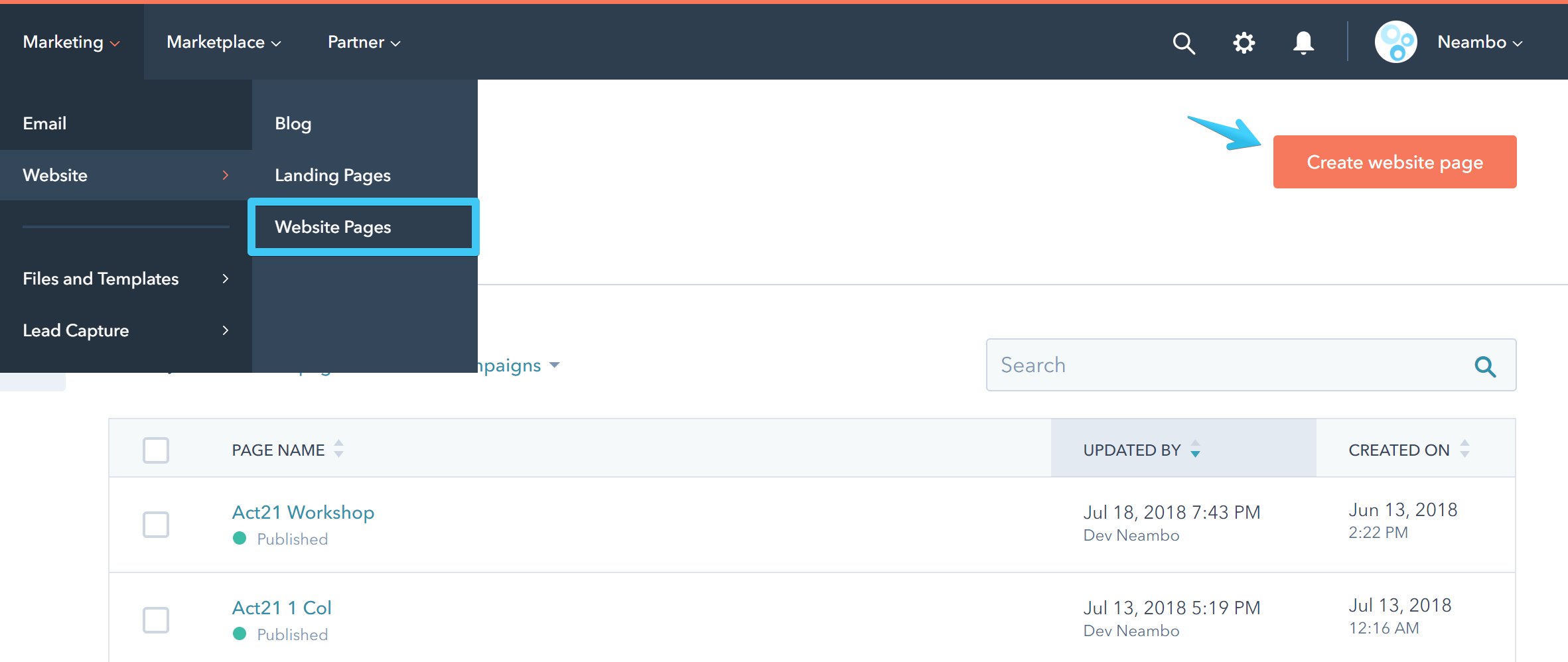 Act2 Create a Website Page Content > Website Pages