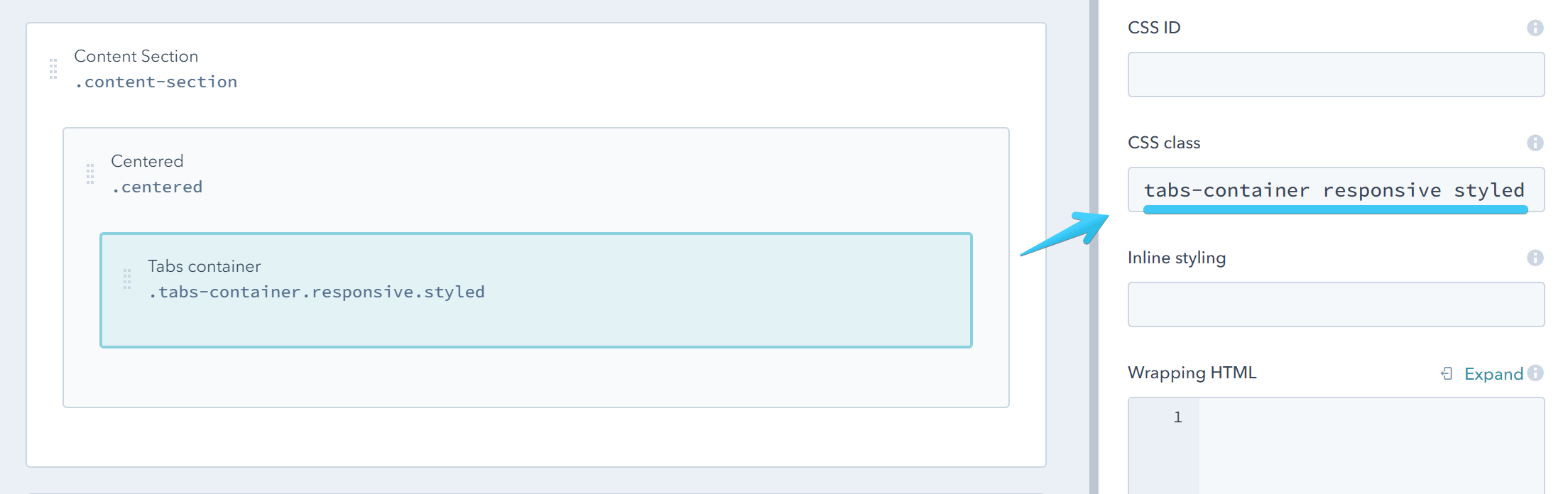 Act2 Template Builder Tabs Container CSS Classes