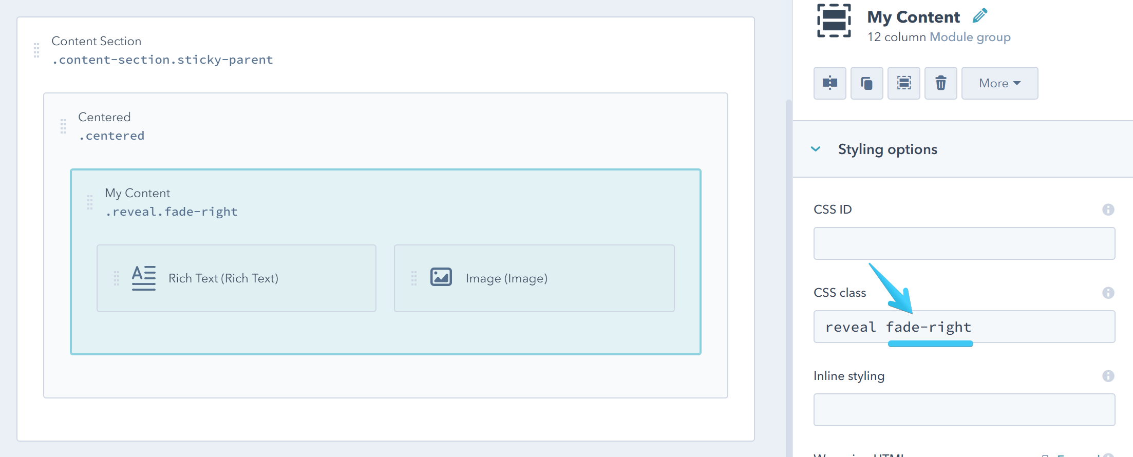 Act2 Template Builder Reveal Fade Right CSS Classes