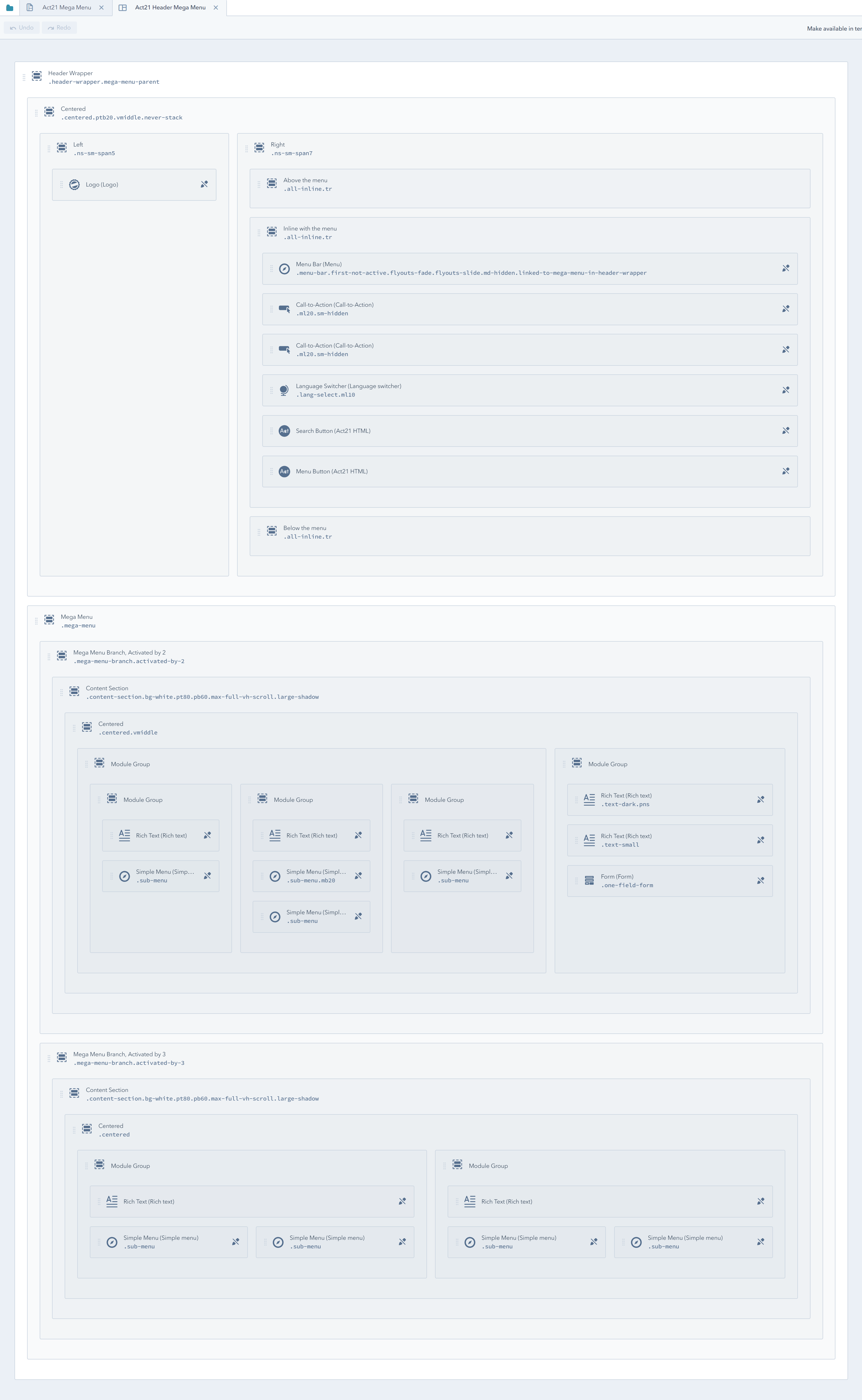 Act21 Header Mega Menu structure