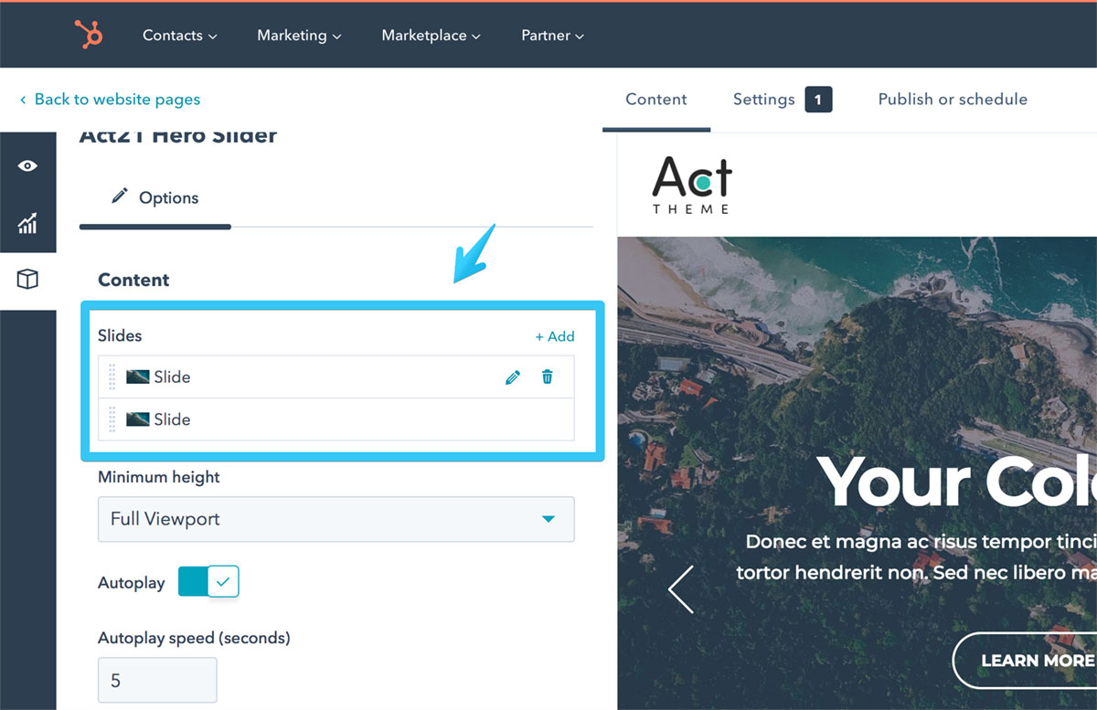 Act2 Page Editor Hero Slider Modules