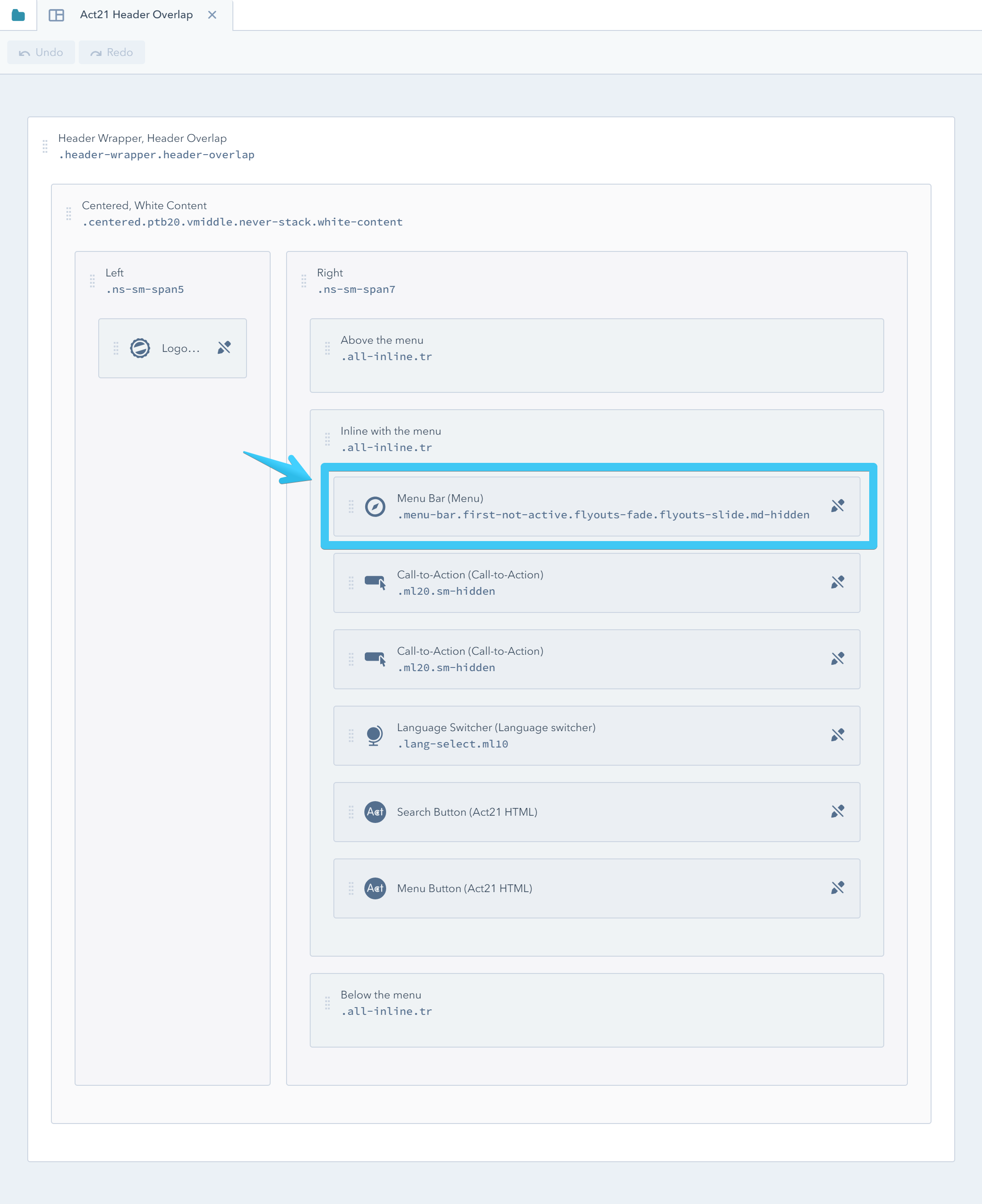 Act2 Template Builder Menu Bar