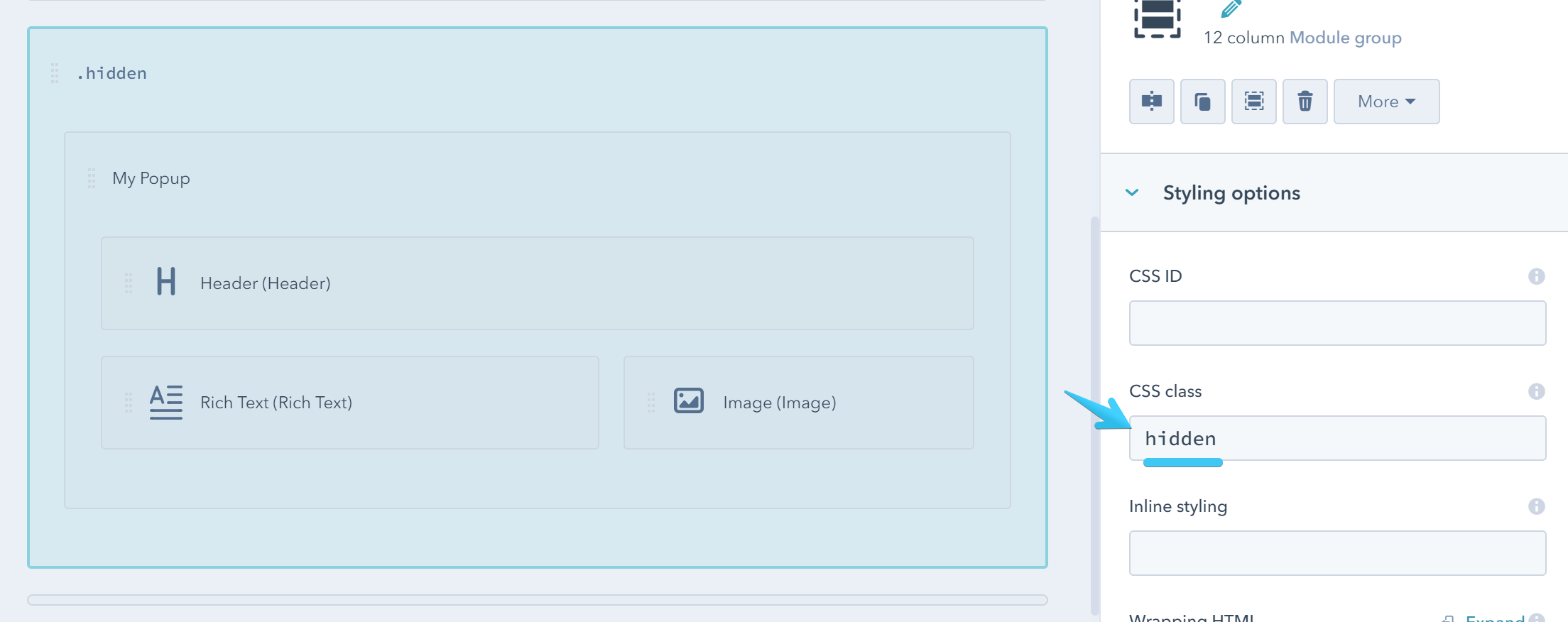 Act2 Template Builder Hidden Group CSS Class