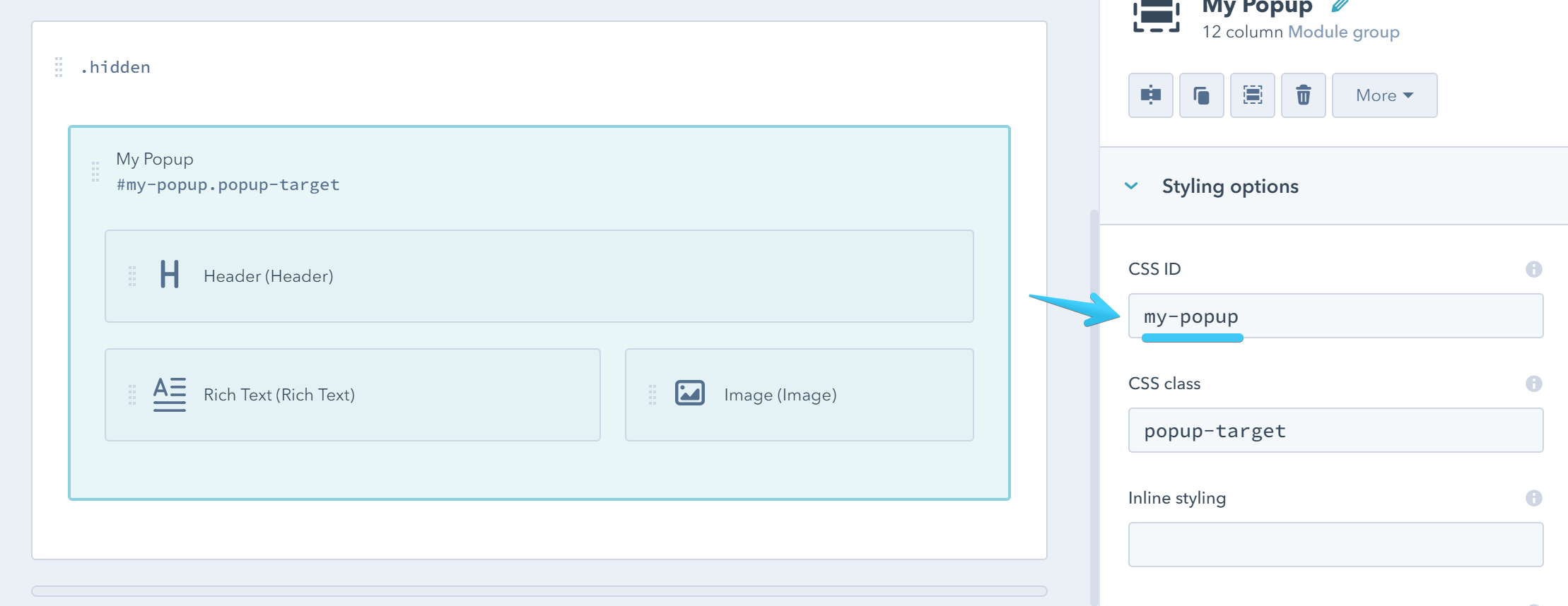 Act2 Template Builder My Popup CSS Class