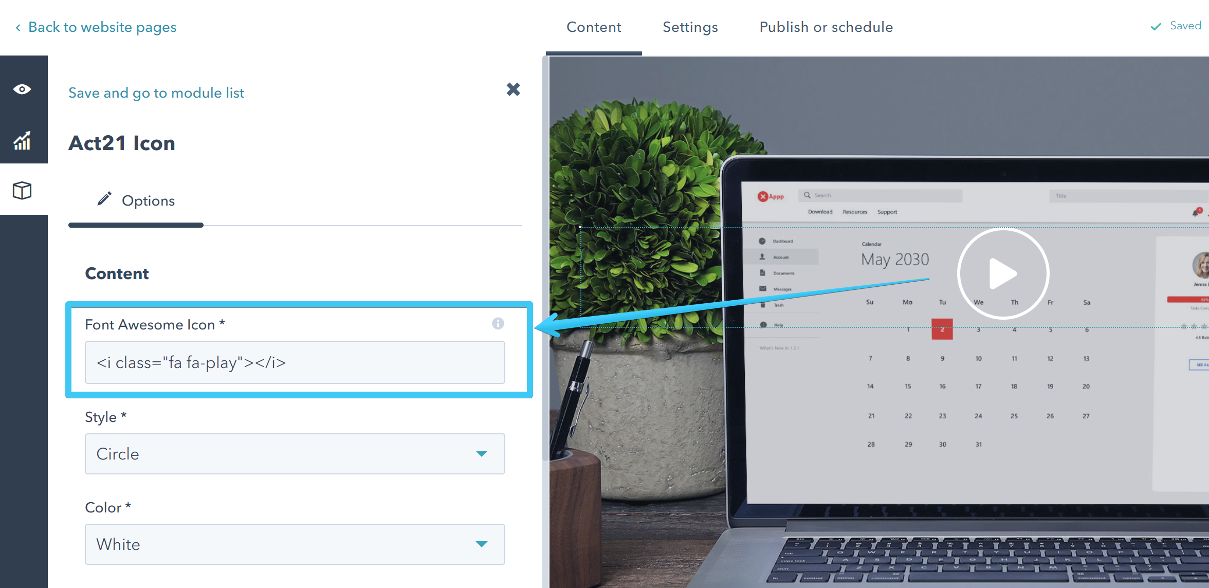 Act2 Page Editor Font Awesome Icon Code