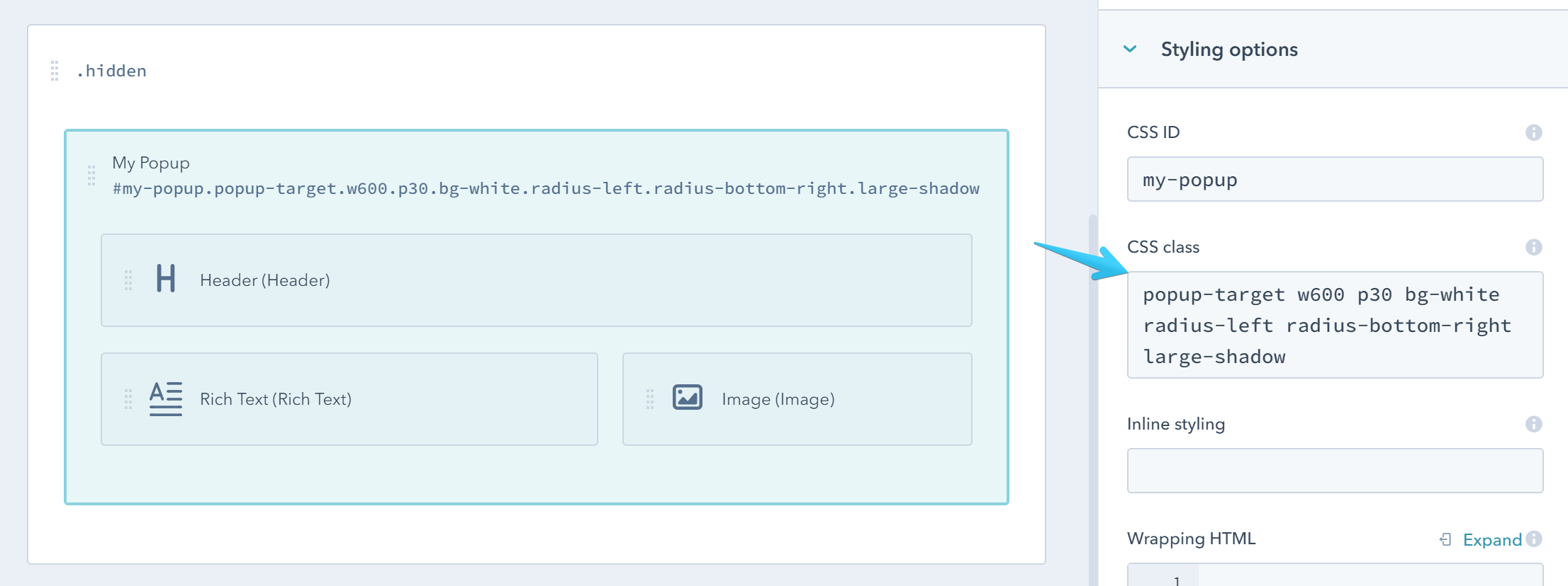 Act2 Template Builder My Popup CSS styled classes