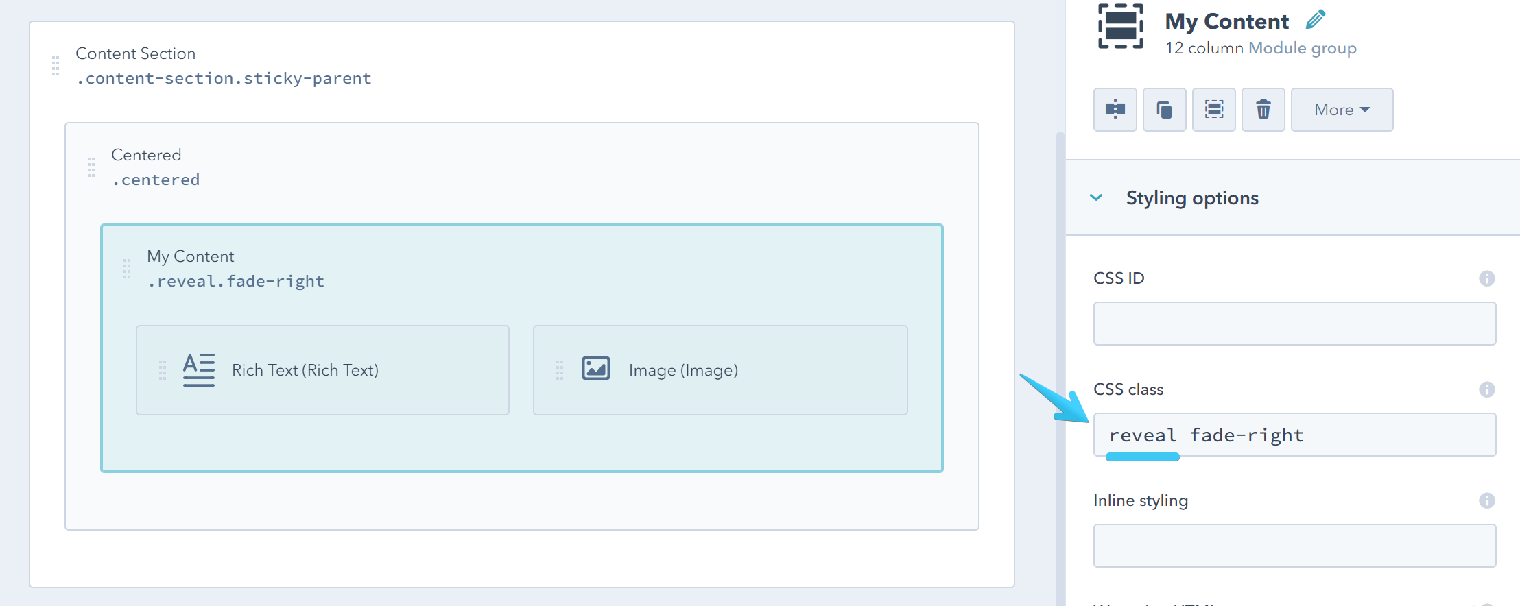Act2 Template Builder Reveal Fade Right CSS Classes