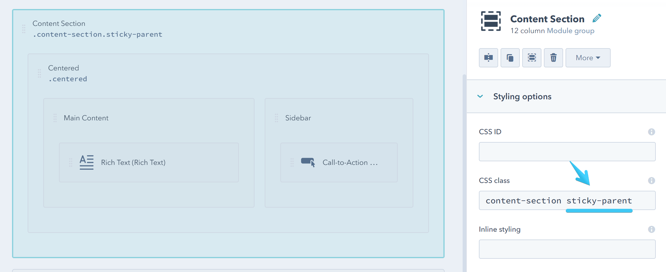 Act2 Template Builder Sticky Parent CSS Class