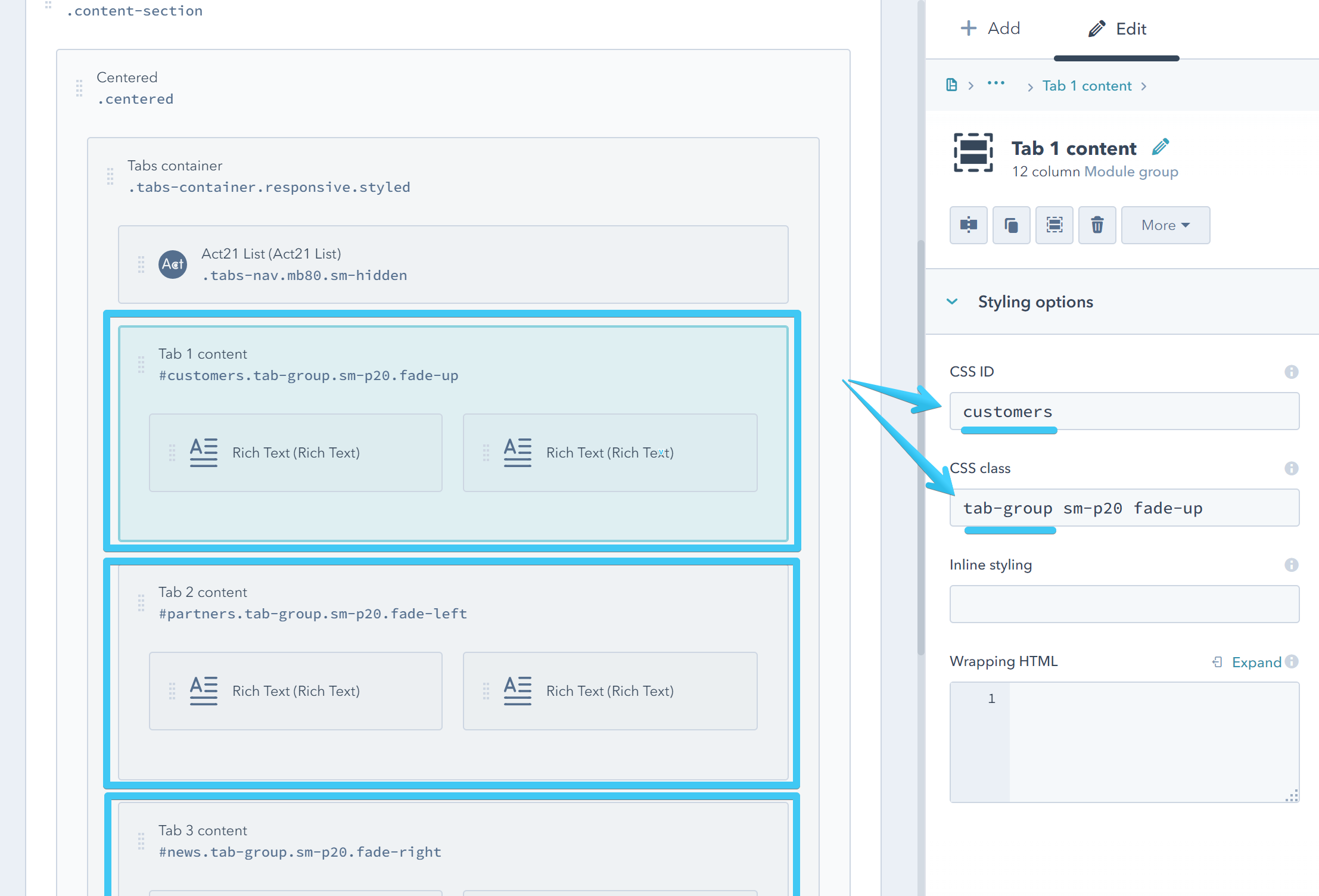 Act2 Template Builder Tab Groups