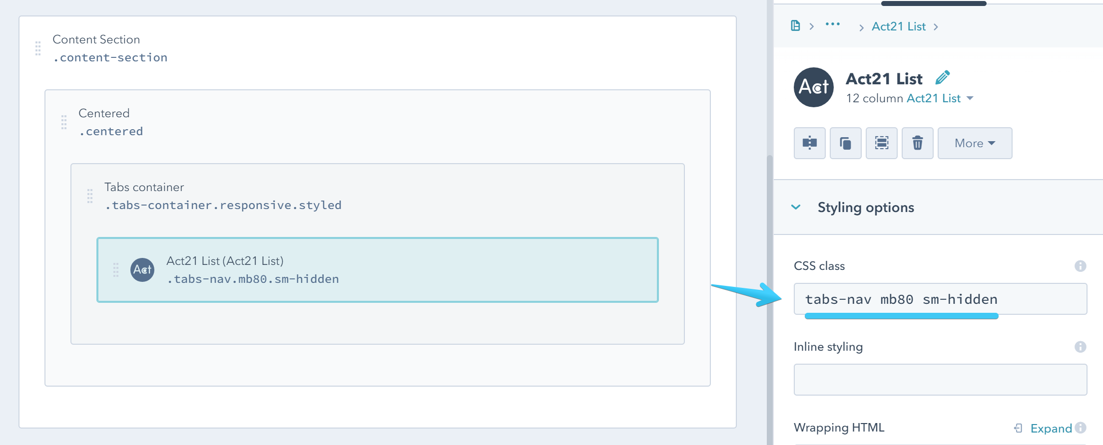 Act2 Template Builder Tabs Nav CSS Classes