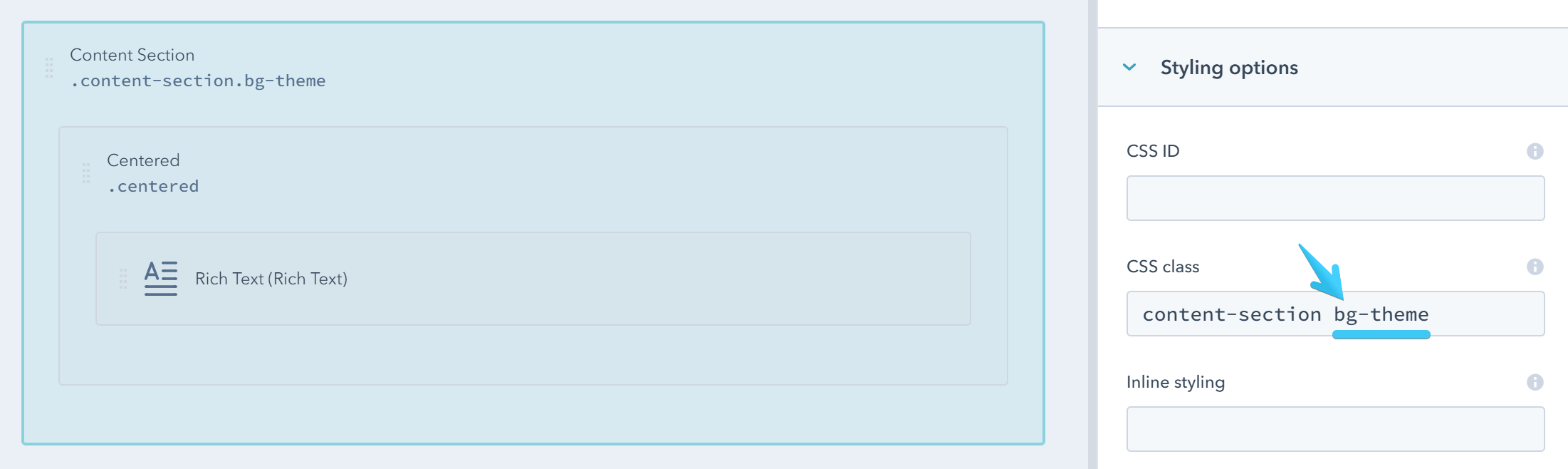 Act2 Template Builder Content Section CSS Class