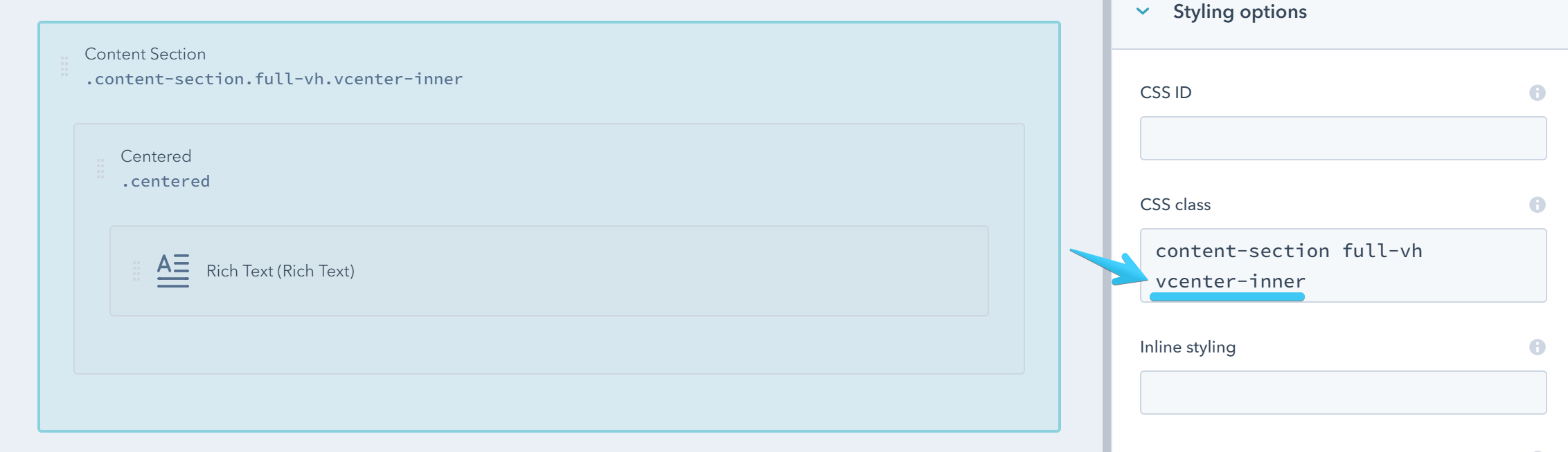 Act2 Template Builder Content Section Full Viewport Height Vertical Center Inner CSS Class