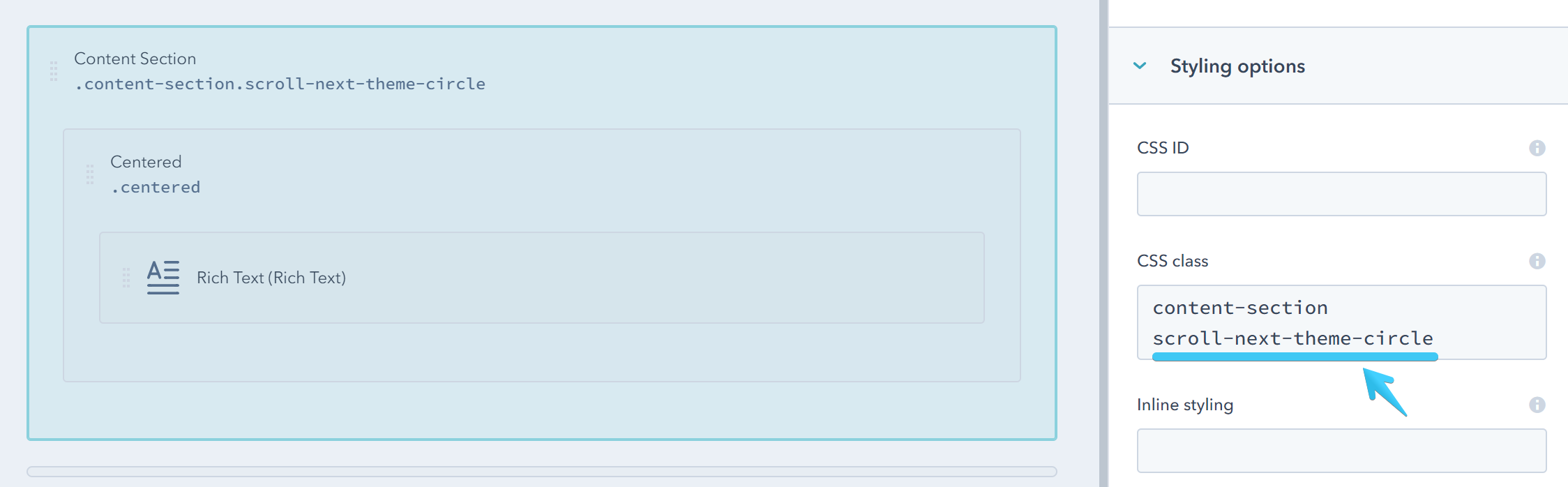 Act2 Template Builder Content Section Scroll Next CSS Class
