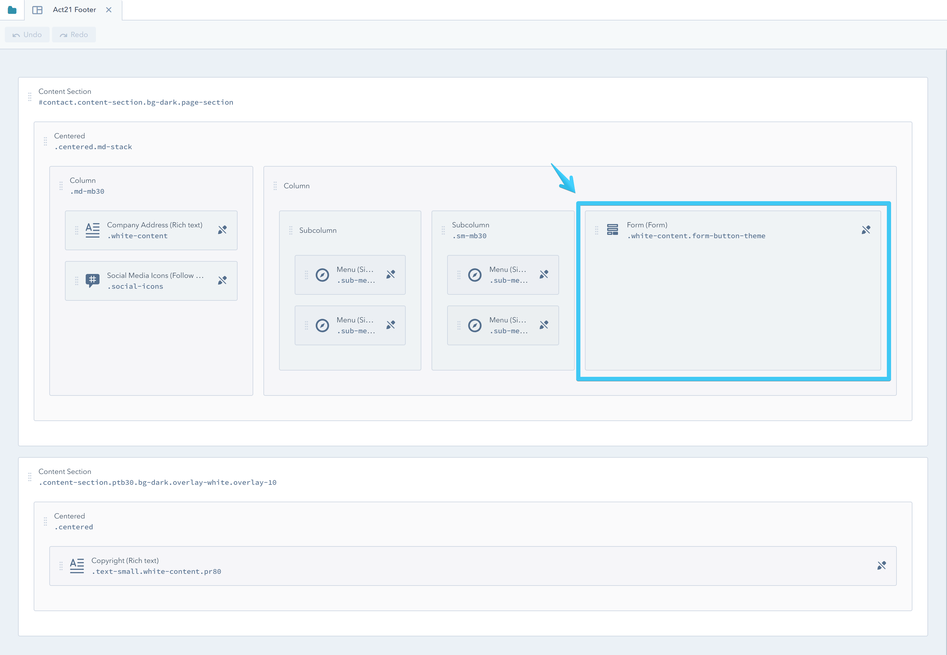 Act2 Template Builder Footer Form