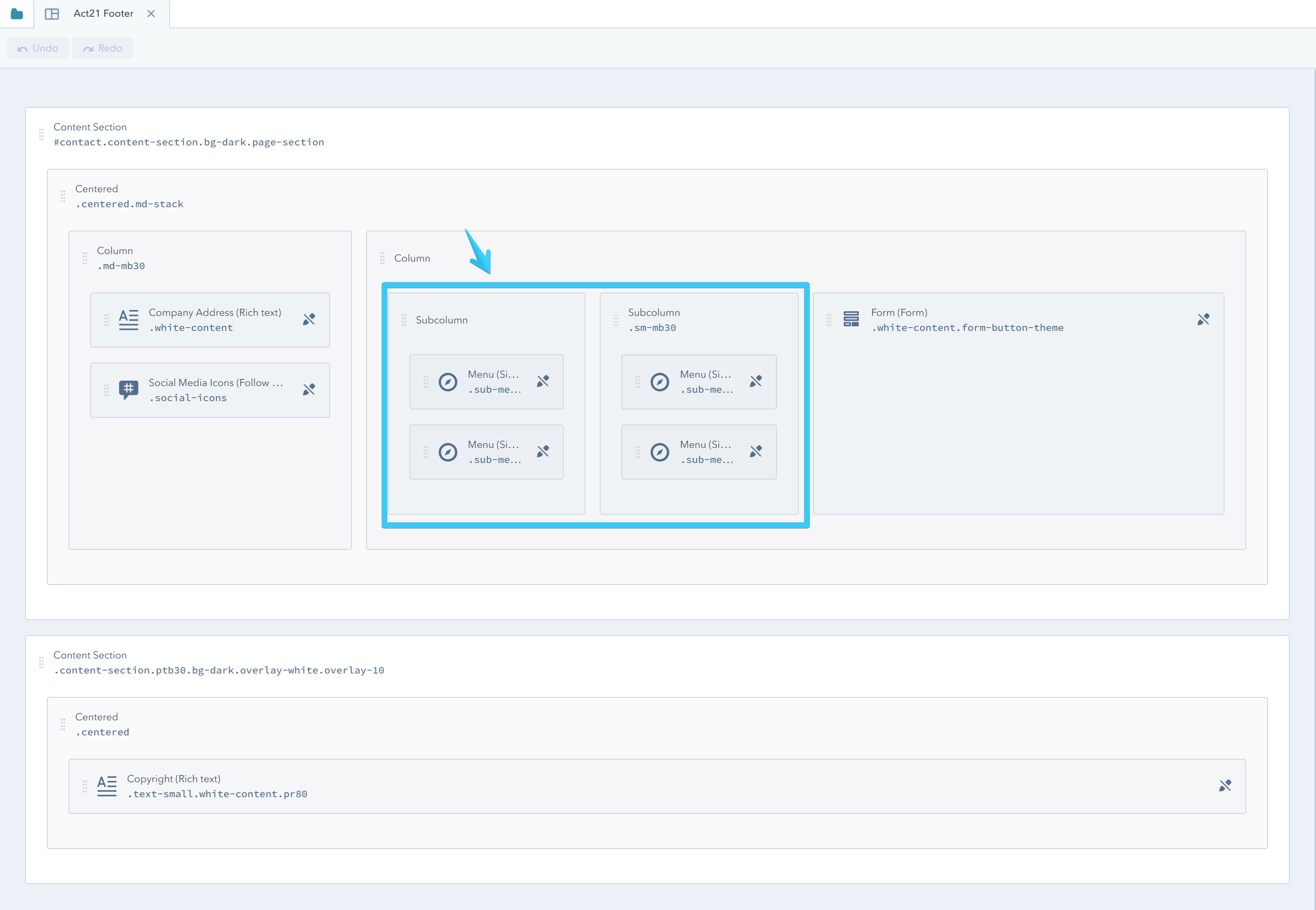 Act2 Template Builder Footer II Menus