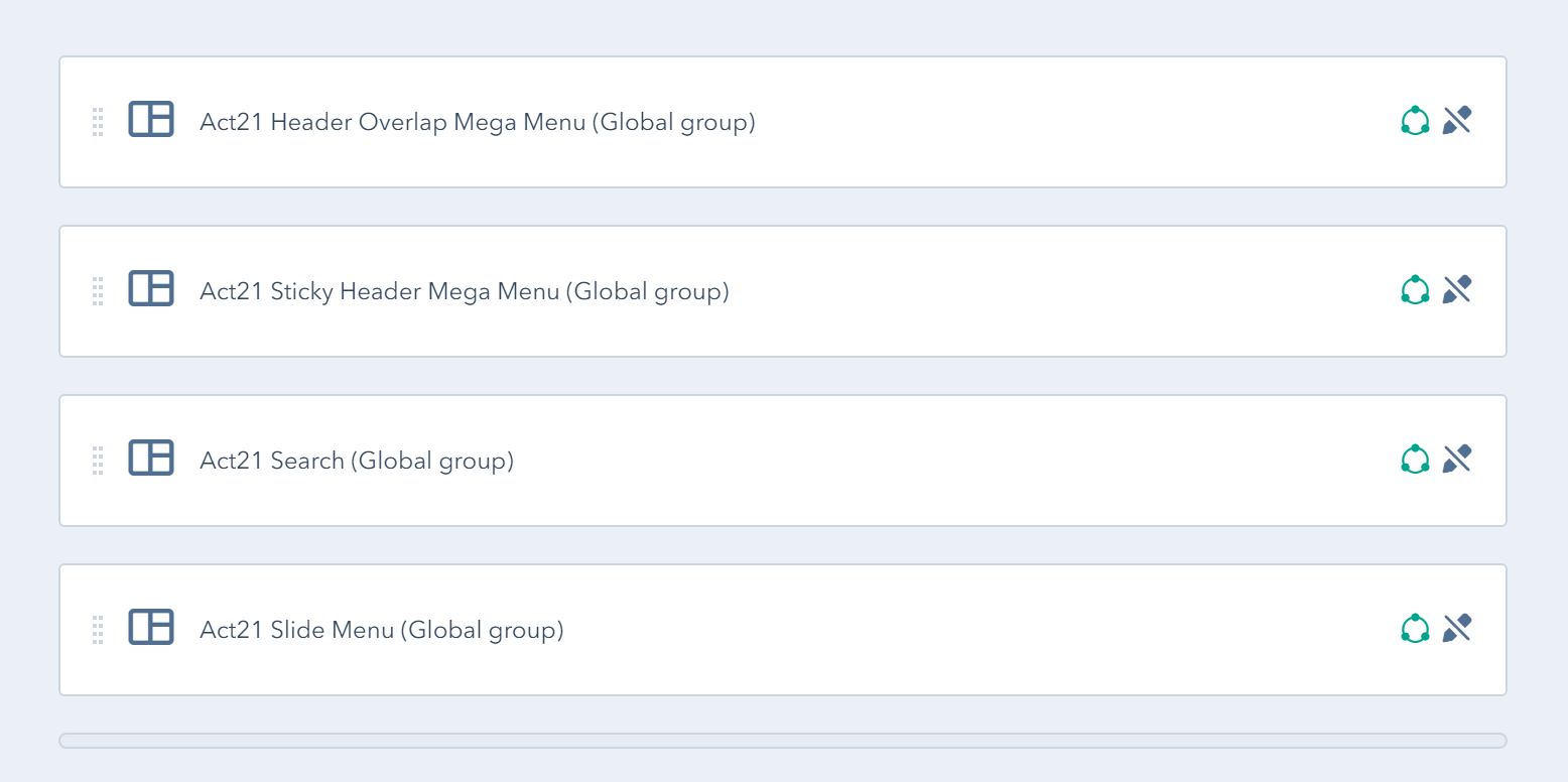 Act2 Template Builder transparent overlapping header with Mega Menu