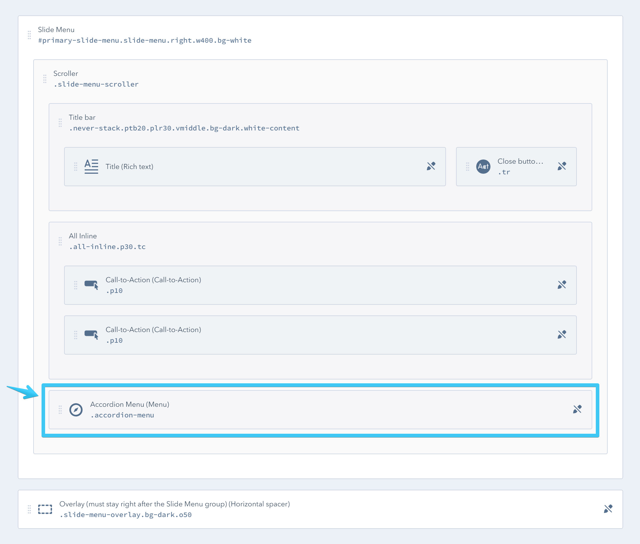 Act2 Template Builder Menu Slide Menu