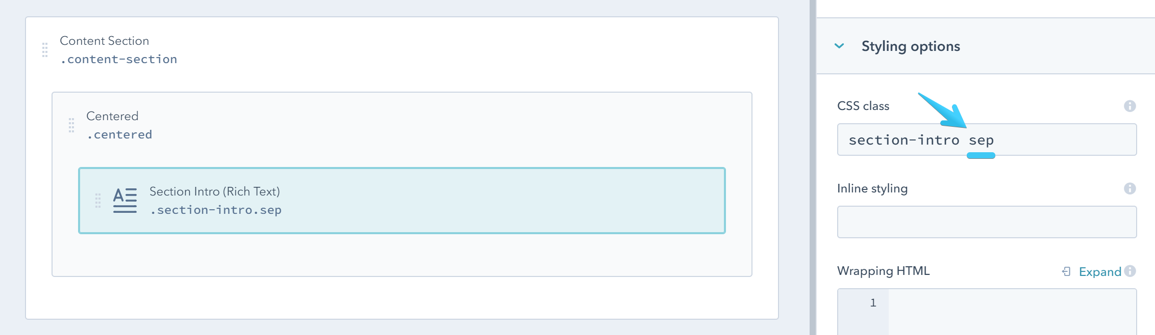 Act2 Template Builder Section Intro CSS Class Sep
