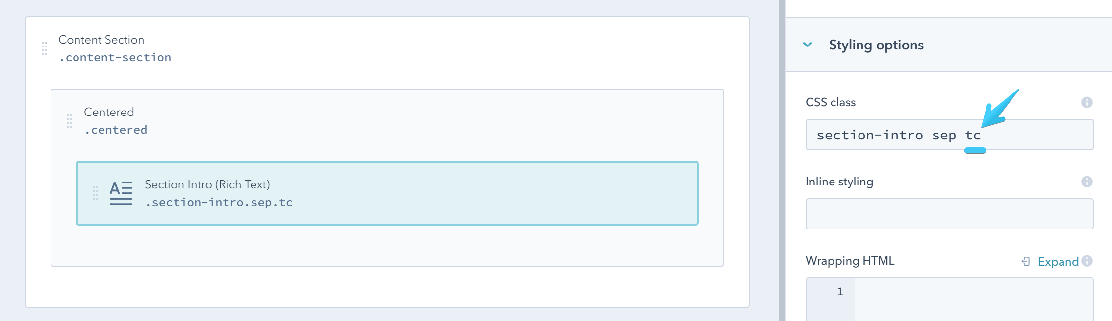 Act2 Template Builder Section Intro CSS Class TC