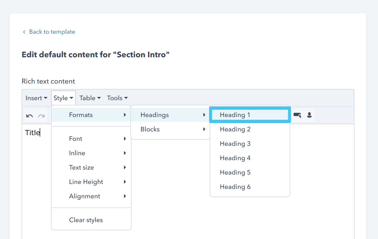 Act2 Template Builder Section Intro Edit Content