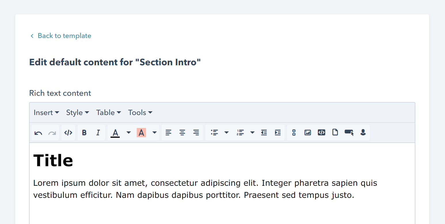 Act2 Template Builder Section Intro Edit Content