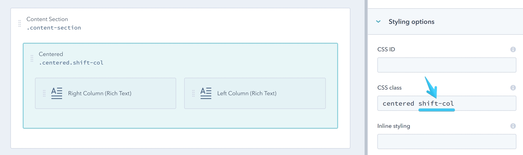 Act2 Template Builder Shift Col CSS Class