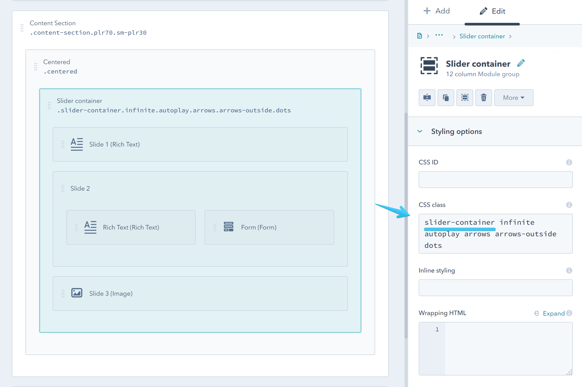 Act2 Template Builder Slider Container CSS Class