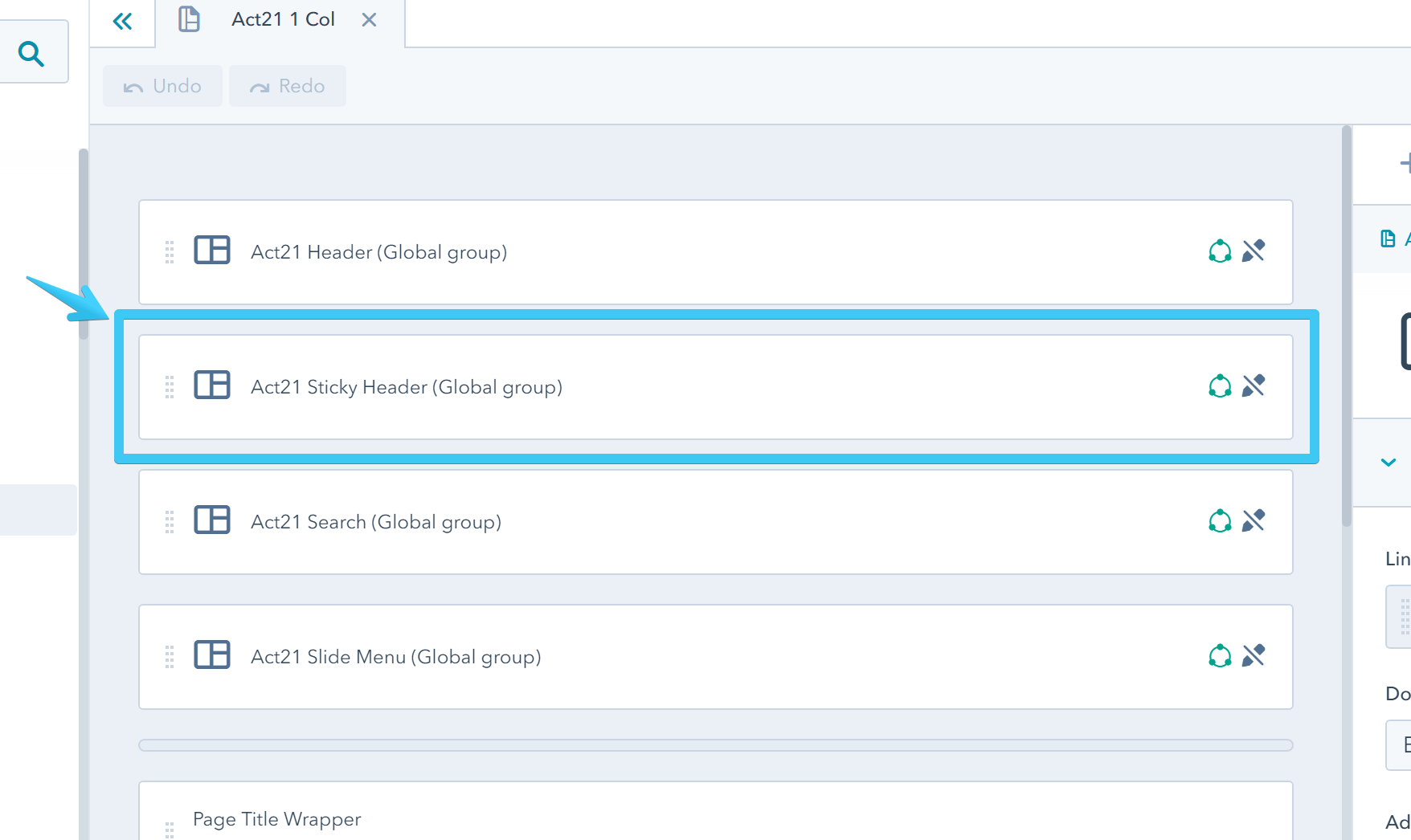 Act2 Template Builder Sticky Header